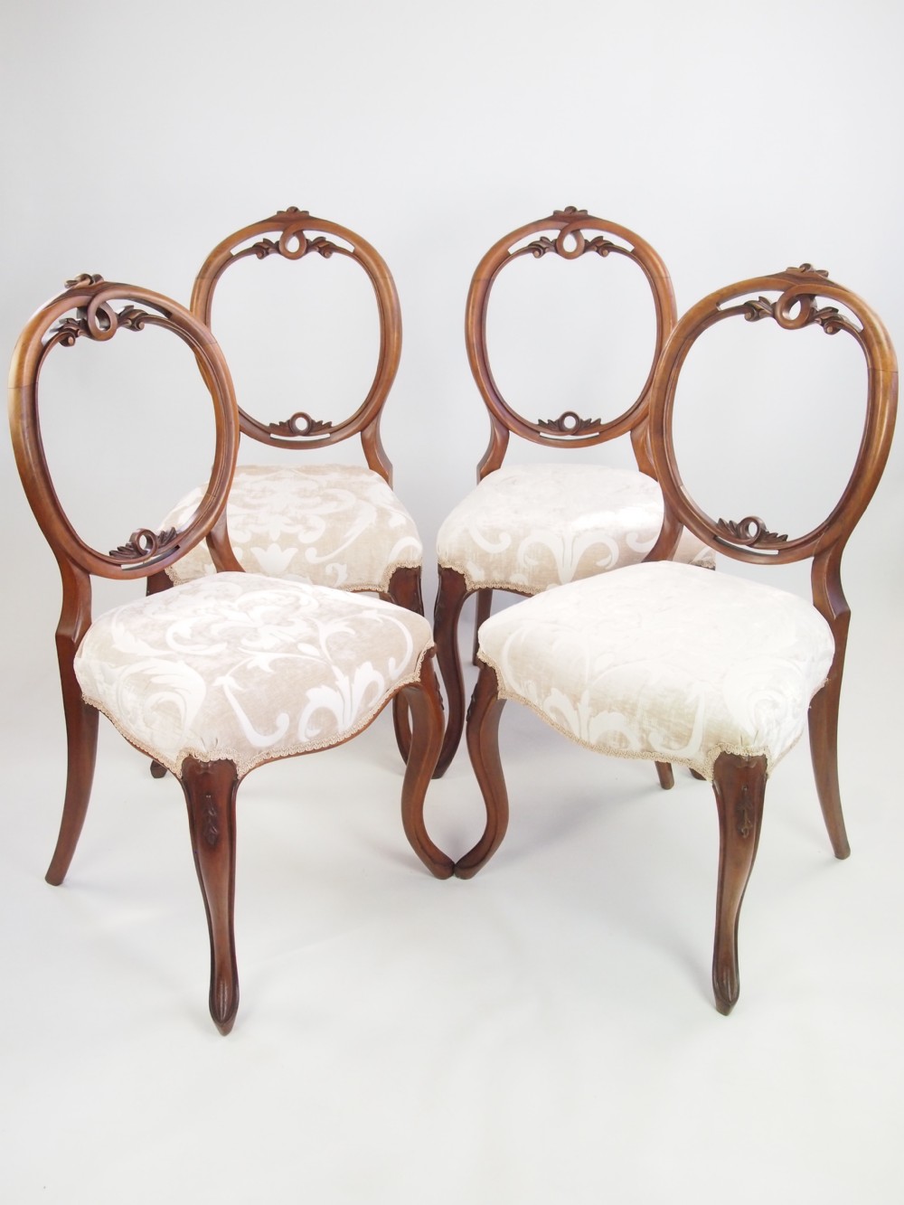 Set 4 Antique Victorian Walnut Balloon Back Chairs