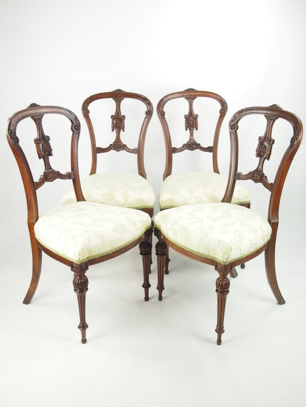 Set 4 Antique Victorian Walnut Balloon Back Chairs