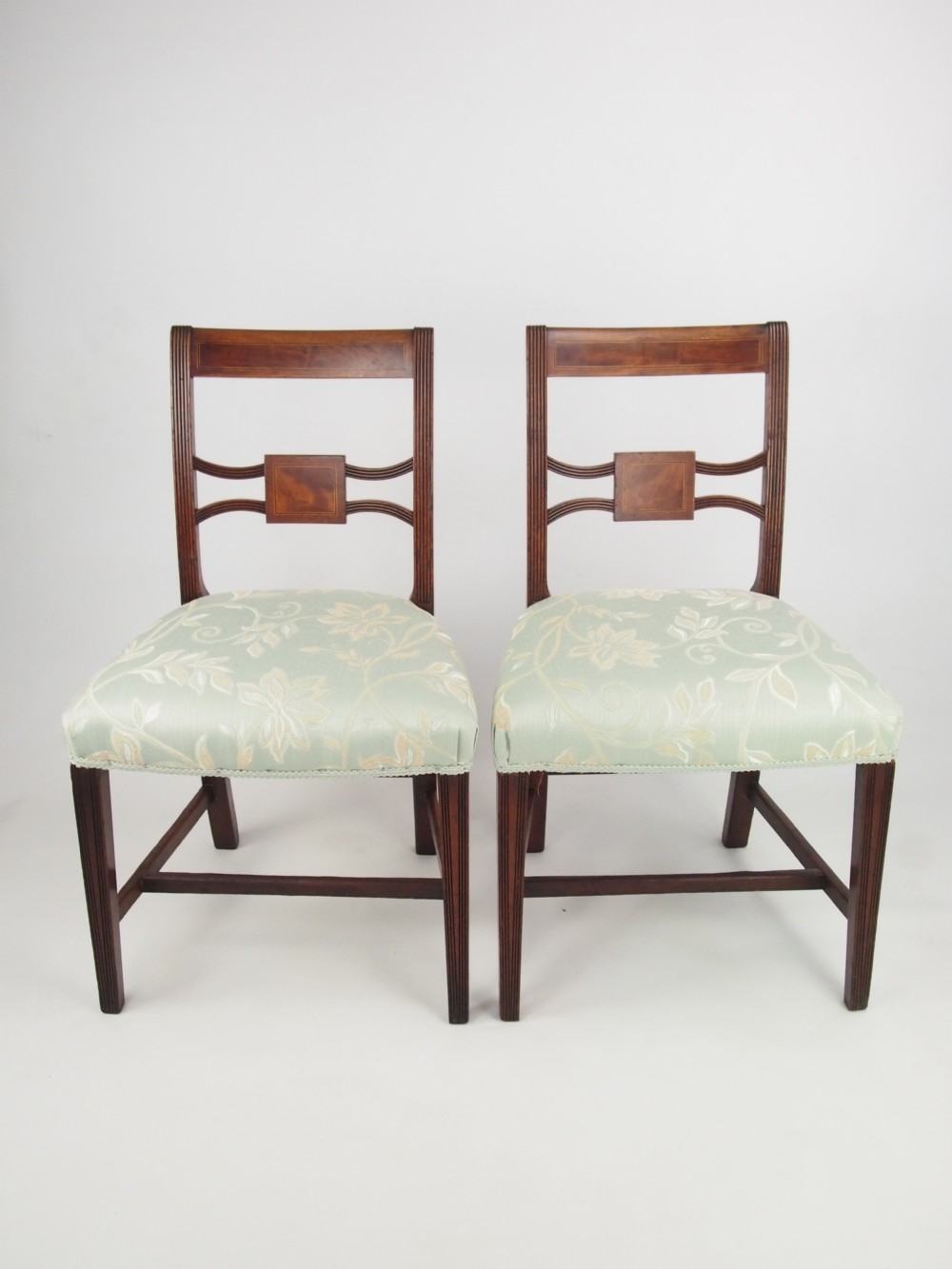 Pair Antique Regency Side Chairs with Inlay - Georgian mahogany Dining Chairs