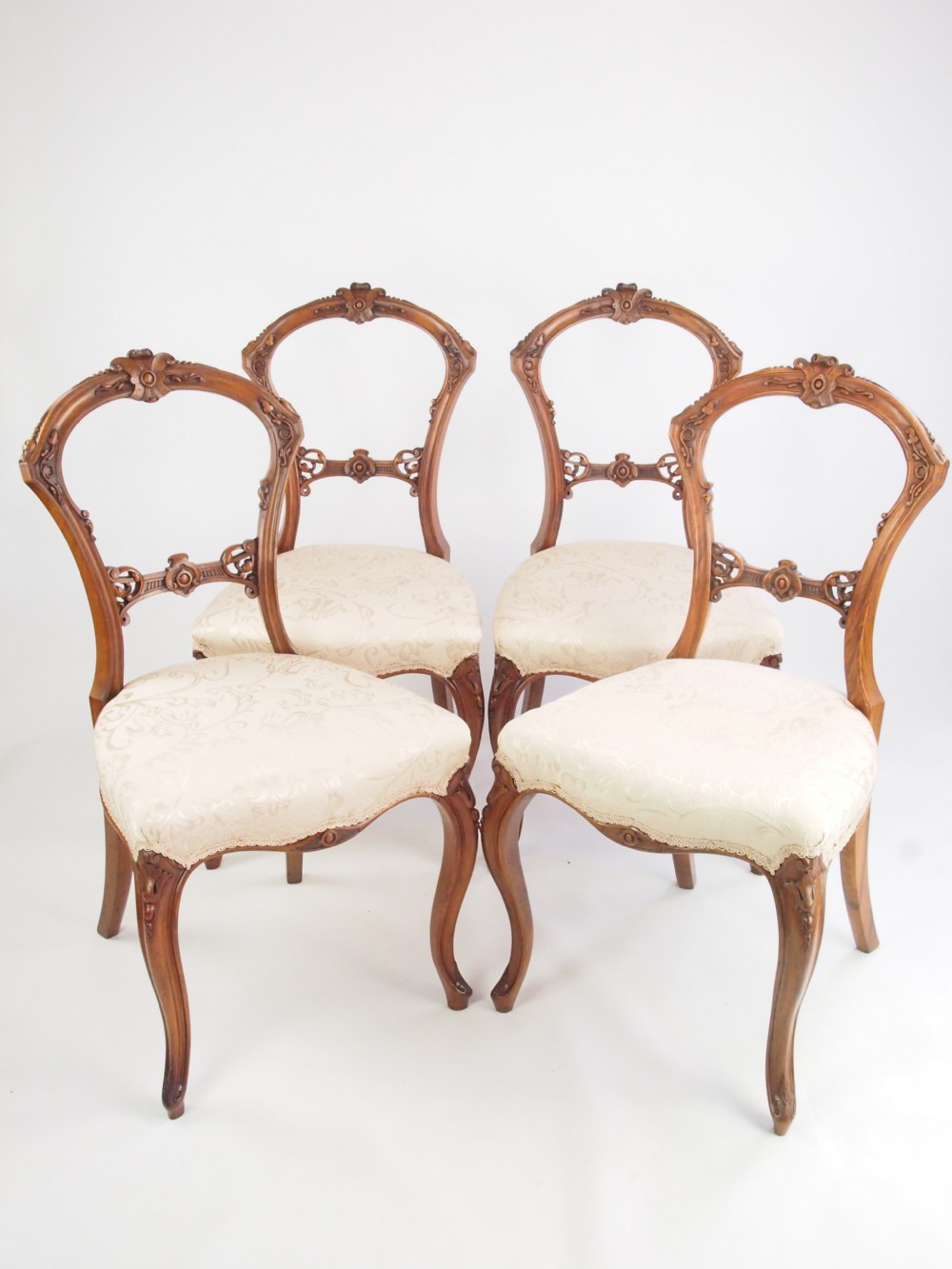 Set 4 Antique Victorian Walnut Balloon Back Chairs