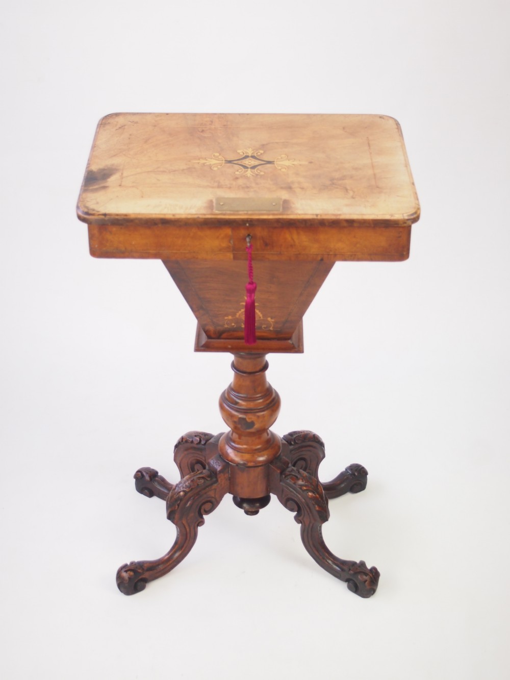 Antique Victorian Walnut Work Table Dated 1887 / Games Table / Sewing Box