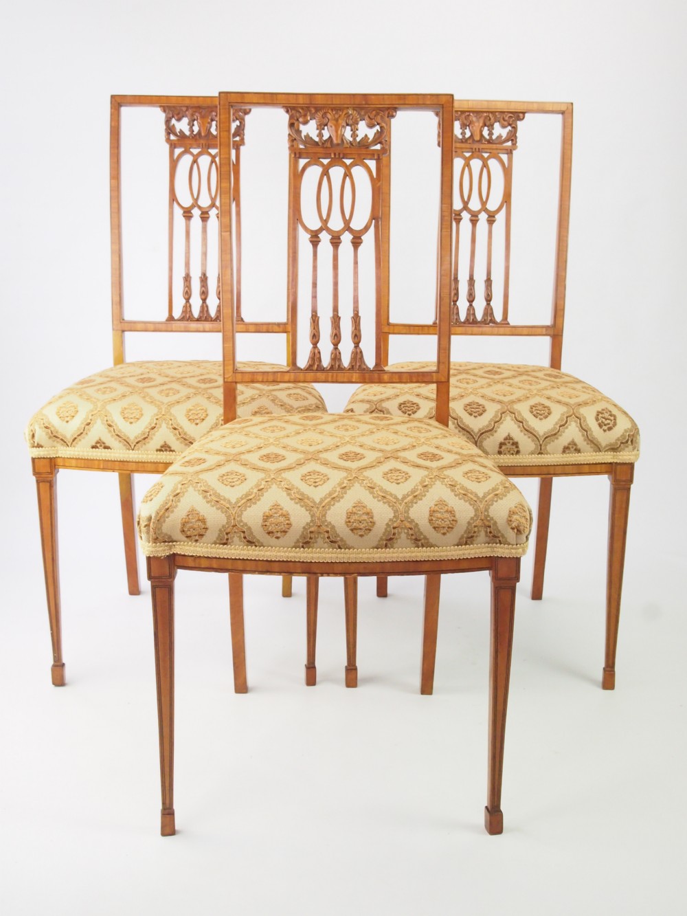 Set 3 Antique Edwardian Satin Walnut Side Chairs