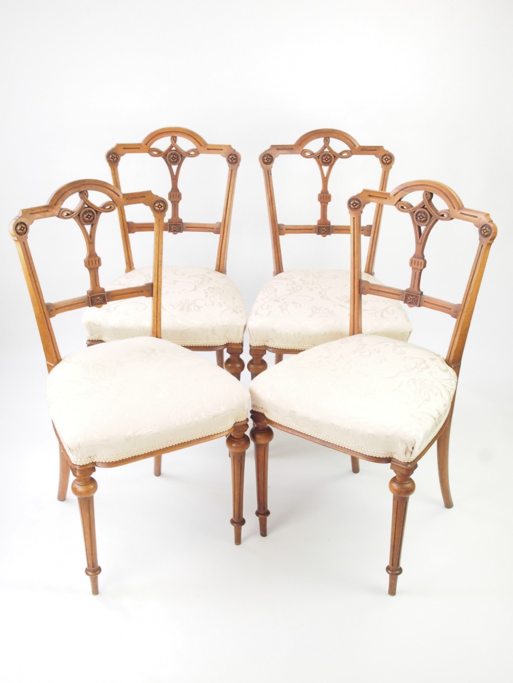 Set 4 Antique Victorian Walnut Balloon Back Chairs