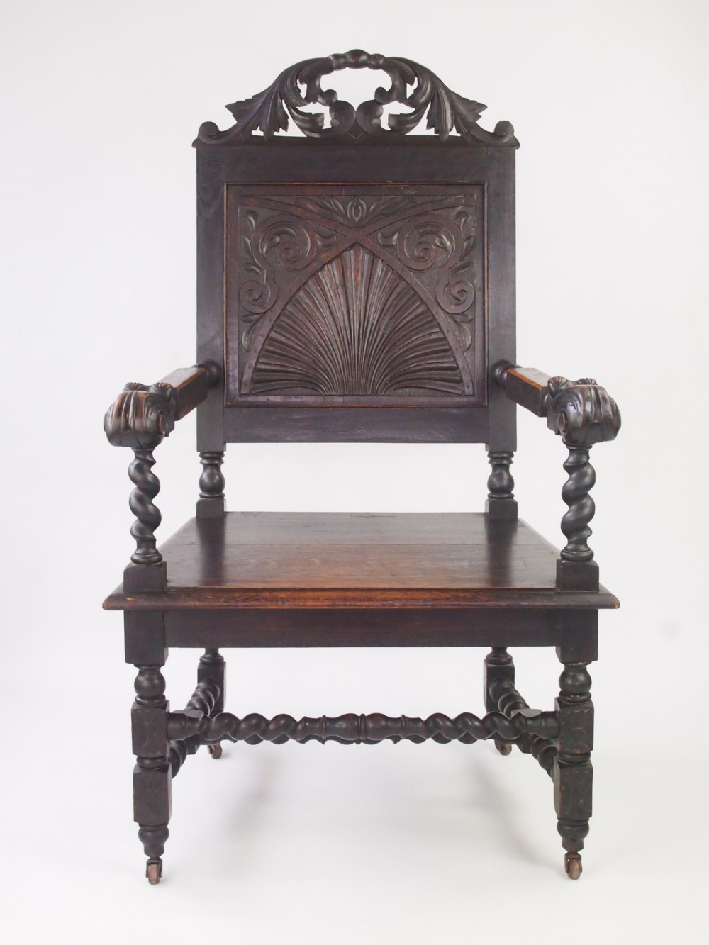 Antique Victorian Gothic Oak Throne Chair / Wainscot Chair