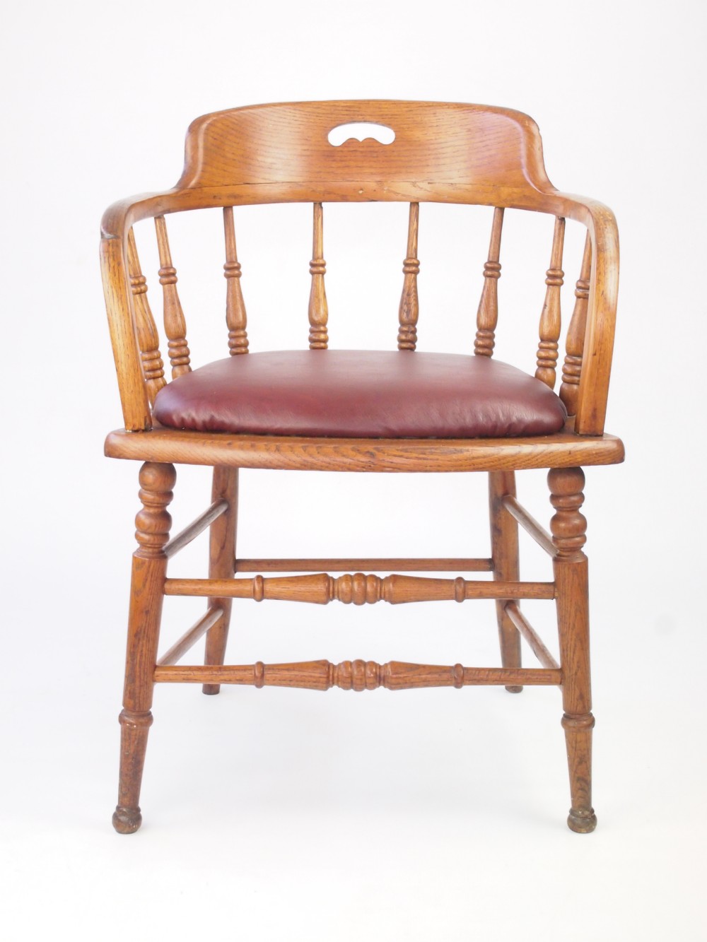 Antique Edwardian Oak Tub Chair with Leather Seat