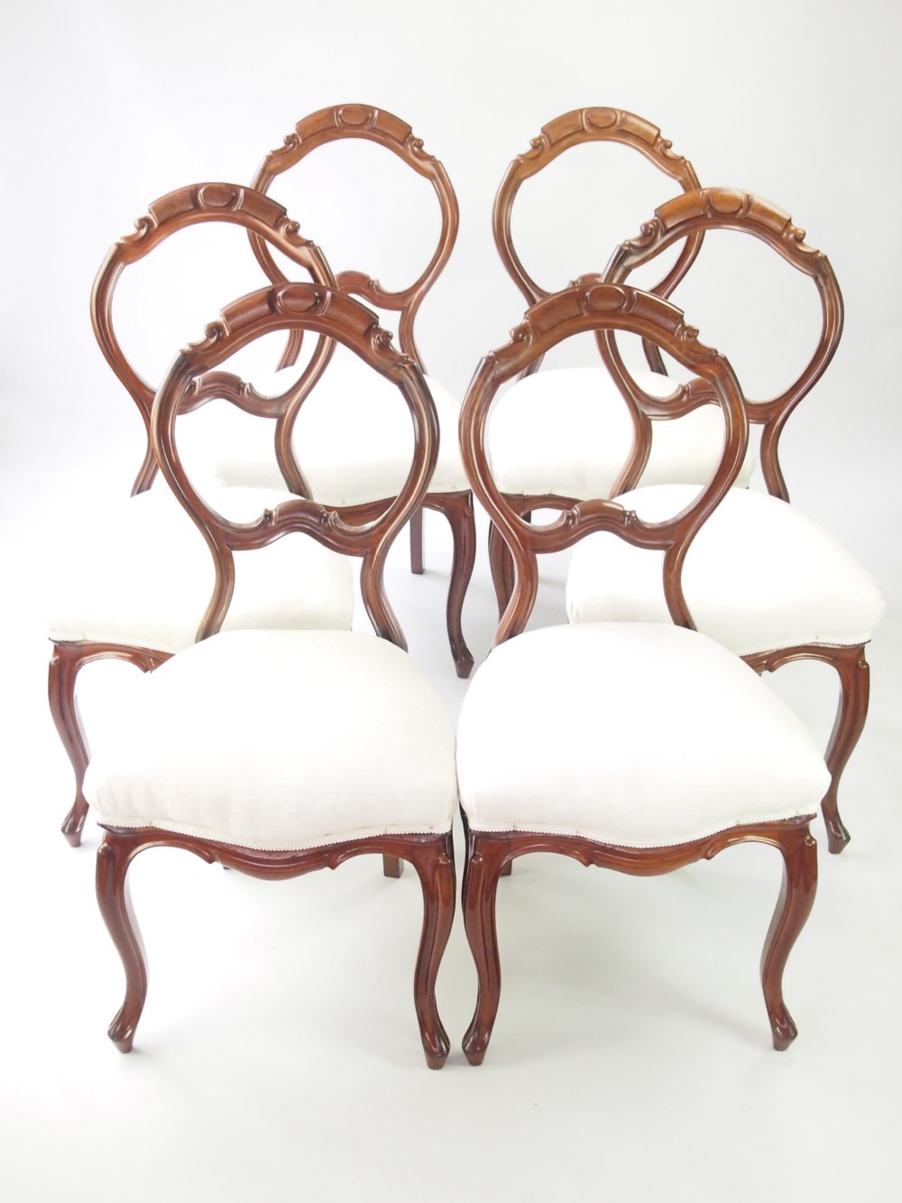 Antique Balloon Back Chairs - Set 6 Mahogany Dining Chairs