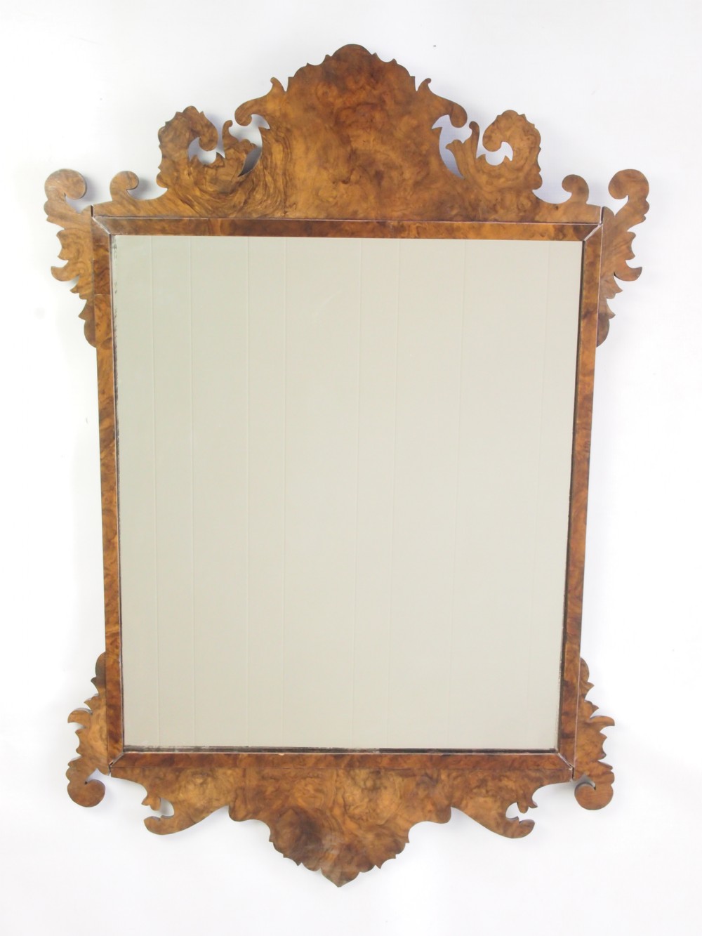 Antique Victorian Walnut Fretwork Wall Mirror with Label