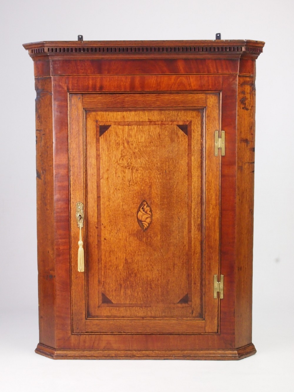 Antique Georgian Oak Corner Cupboard with Shell Inlay