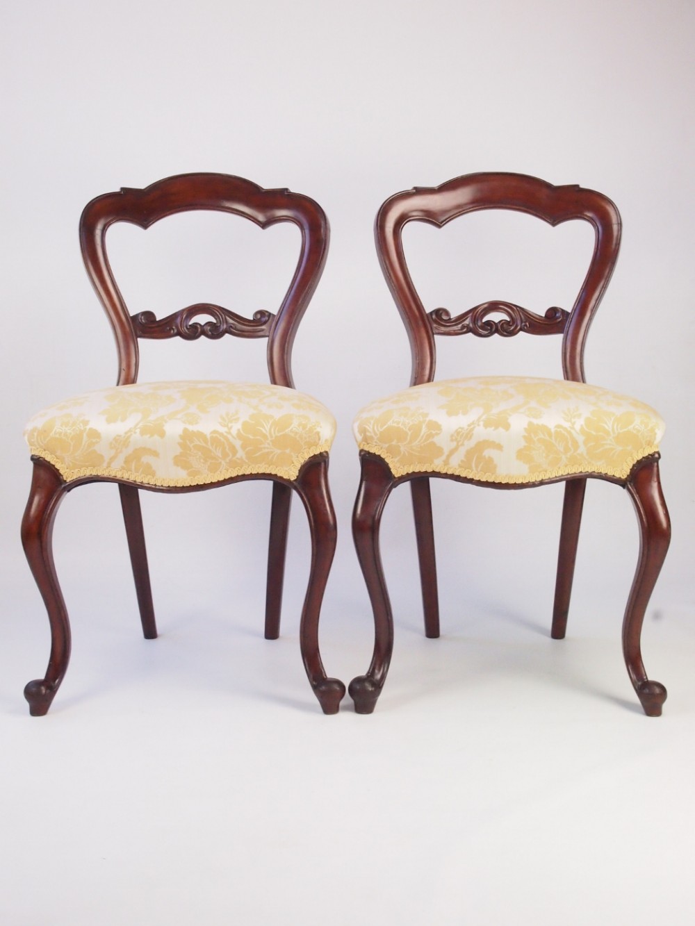 Pair Antique Victorian Mahogany Balloon Back Chairs