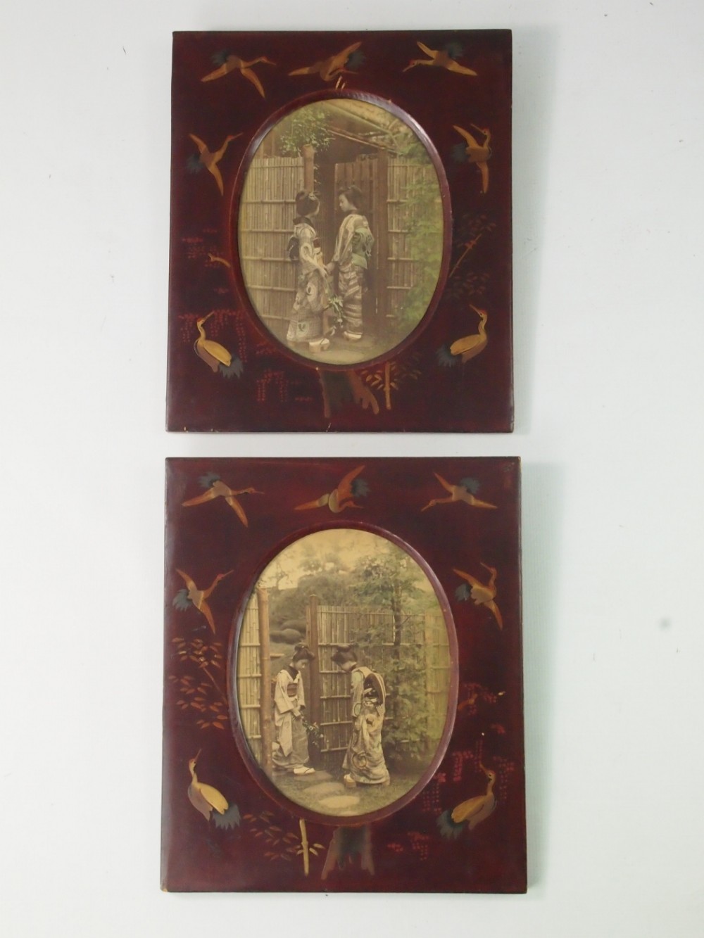 Pair Antique Japanese Meiji Oval Photo Frames