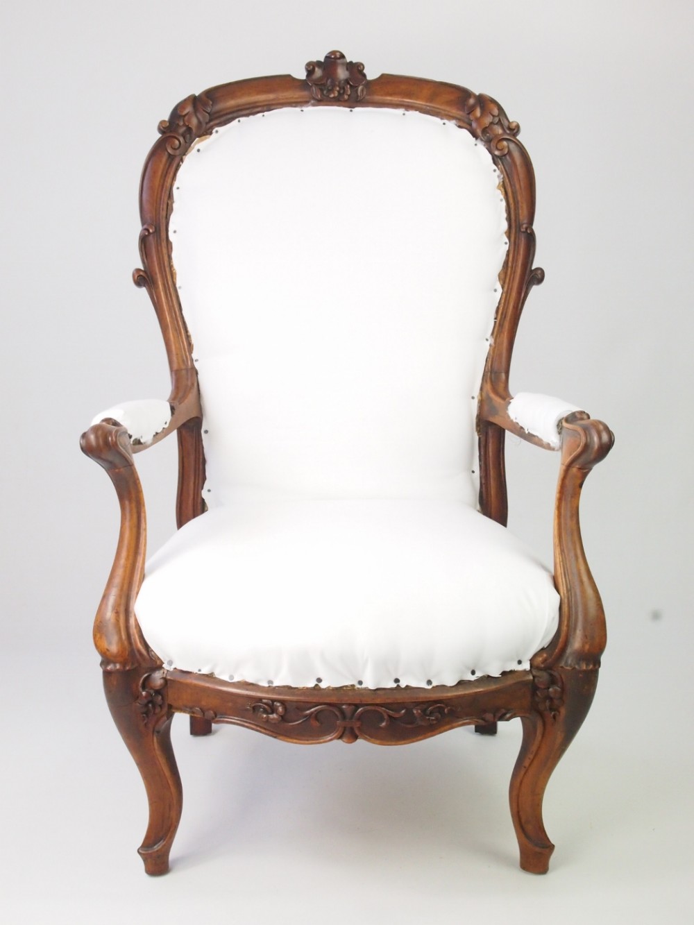 Antique Victorian Open Armchair for Re-Covering - Balloon BAck Chair