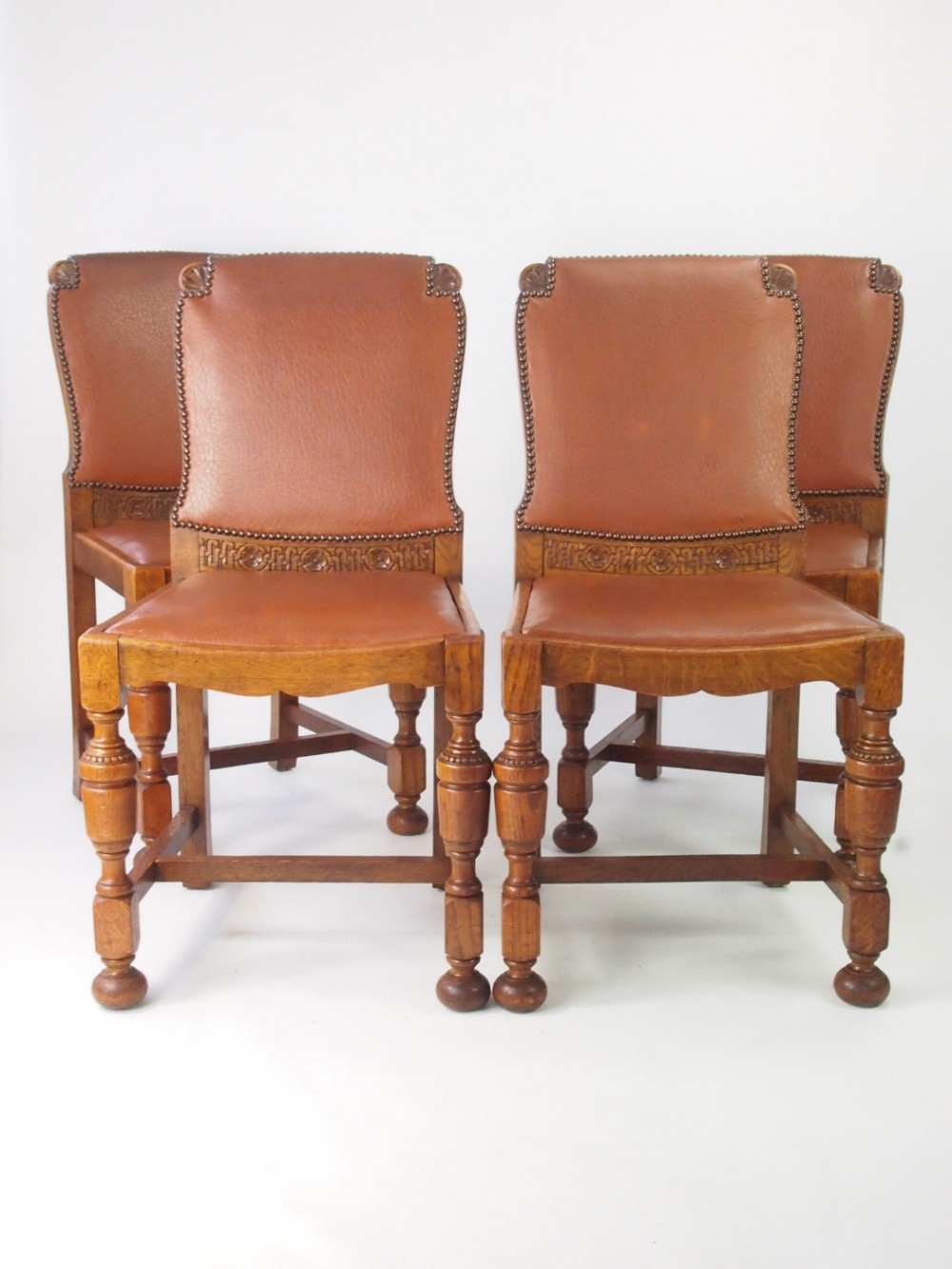 Set 4 Art Deco Oak Dining Chairs