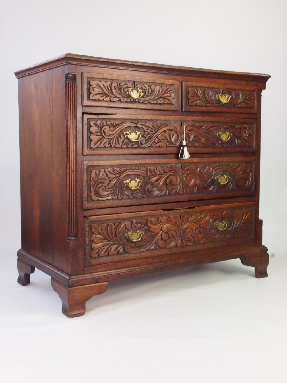 Antique Georgian Oak & Later Carved Chest of Drawers
