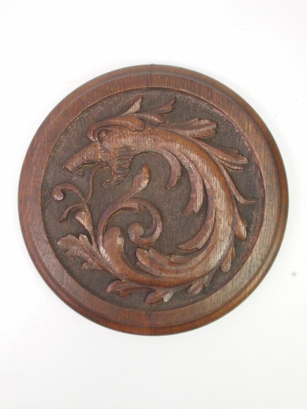 Antique Arts and Crafts Carved Oak Wall Plaque