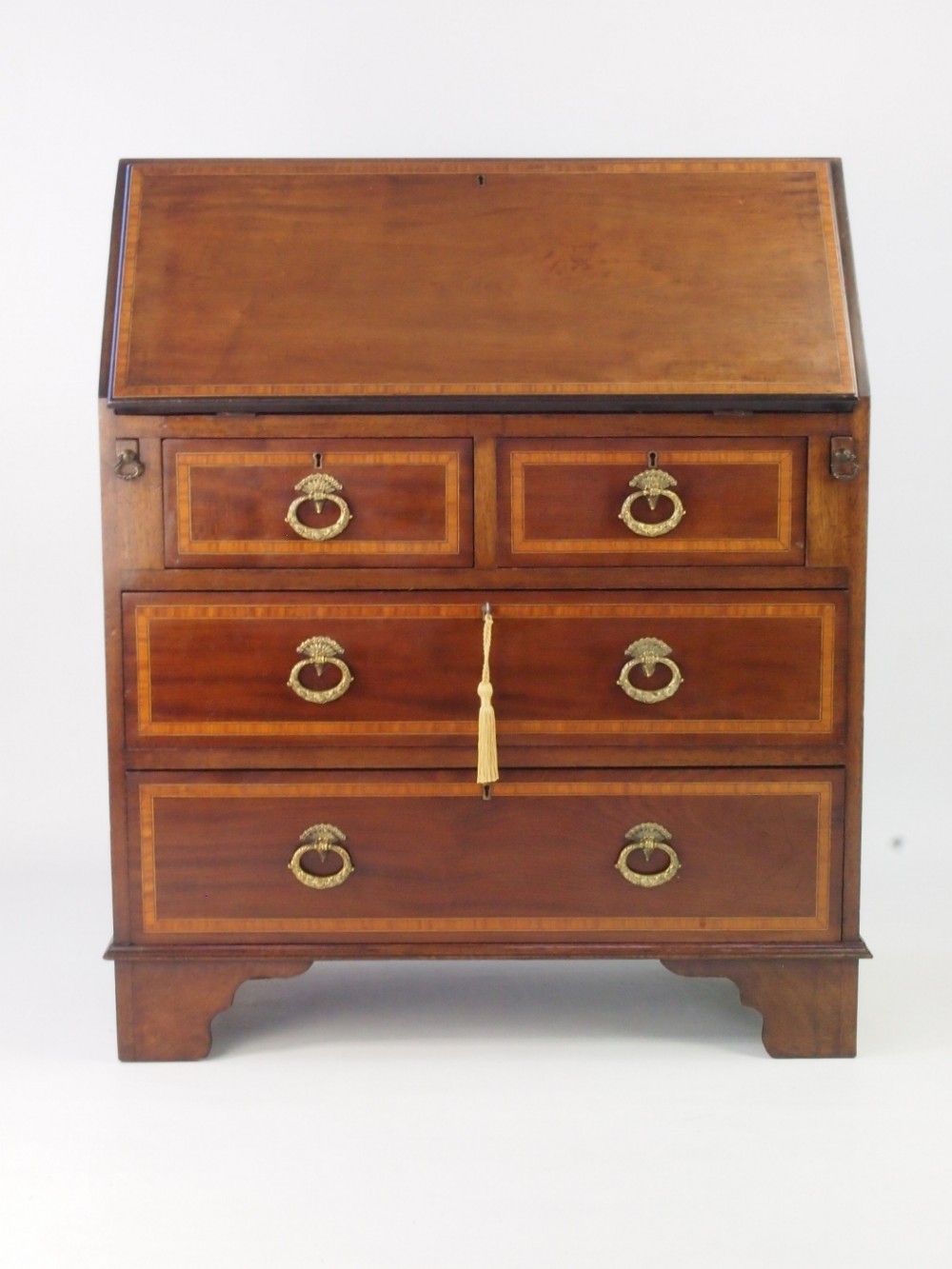 Small Antique Edwardian Satinwood Banded Bureau