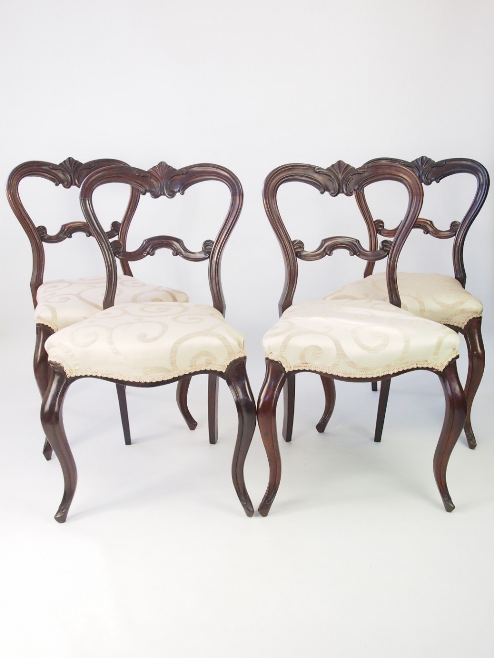 Set 4 Victorian Rosewood Balloon Back Chairs