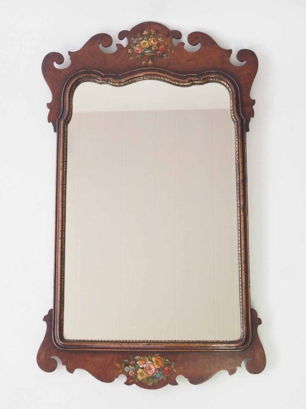 Antique Edwardian Floral Painted Fretwork Mirror