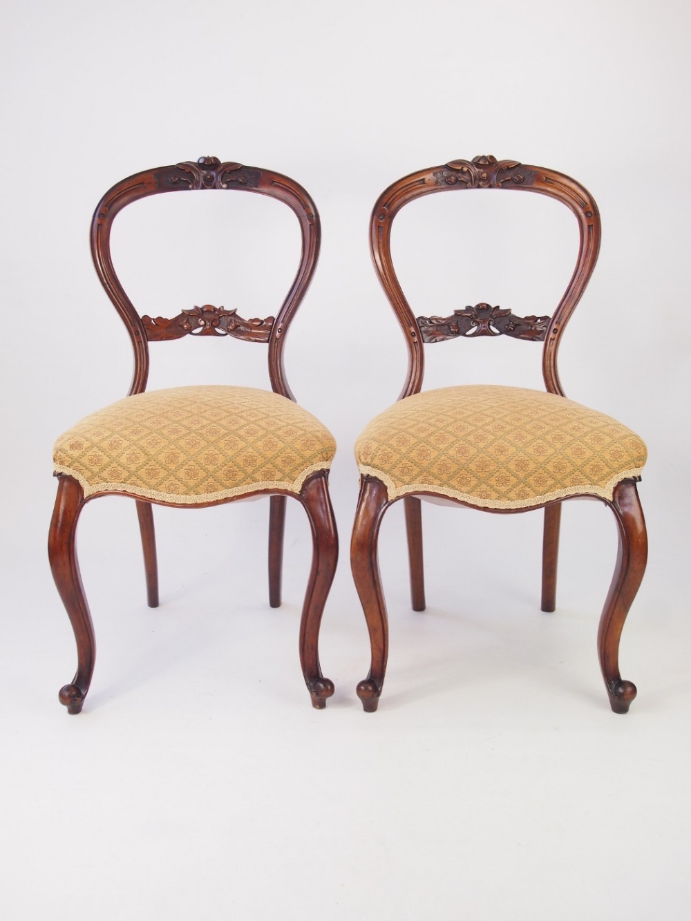 Pair Antique Victorian Walnut Balloon Back Chairs