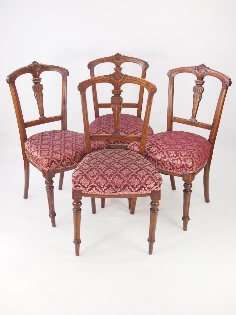 Set Four Late Victorian Walnut Balloon Back Chairs