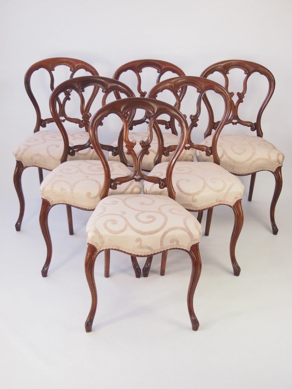Set 6 Victorian Rosewood Balloon Back Dining Chairs