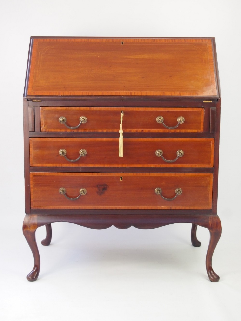 Edwardian Mahogany & Satinwood Banded Bureau