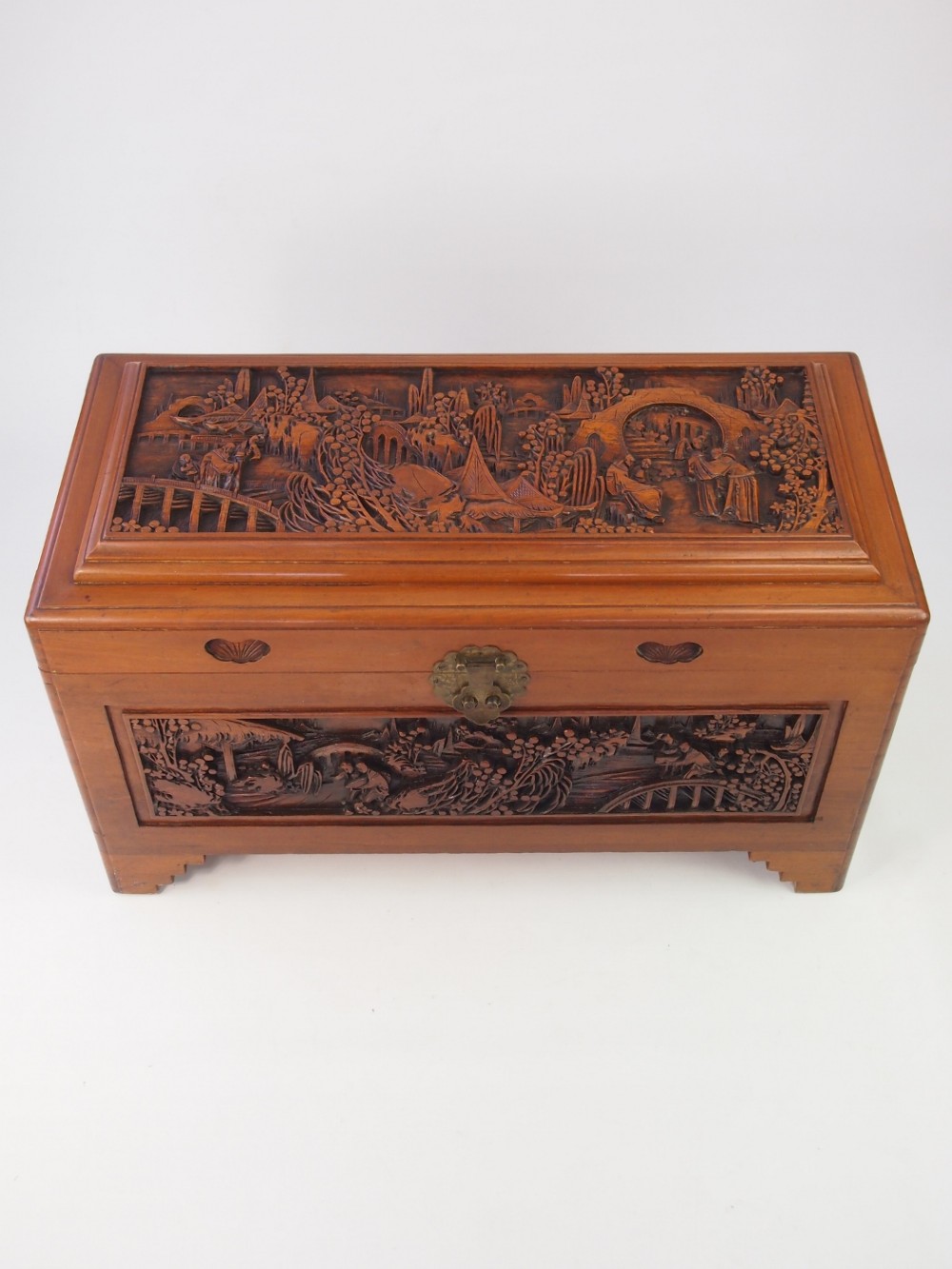 Carved Asian Camphor Wood Chest