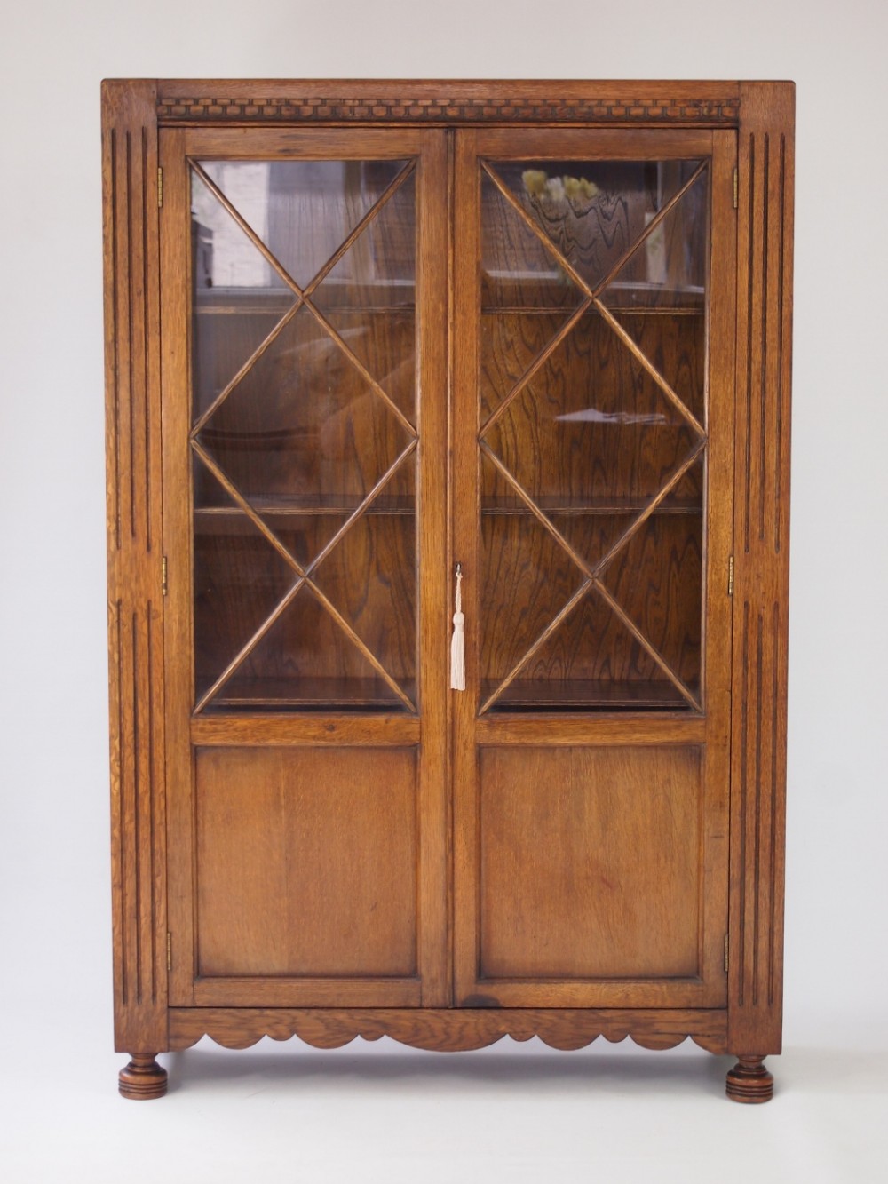 Slim Oak Bookcase with Glazed Doors