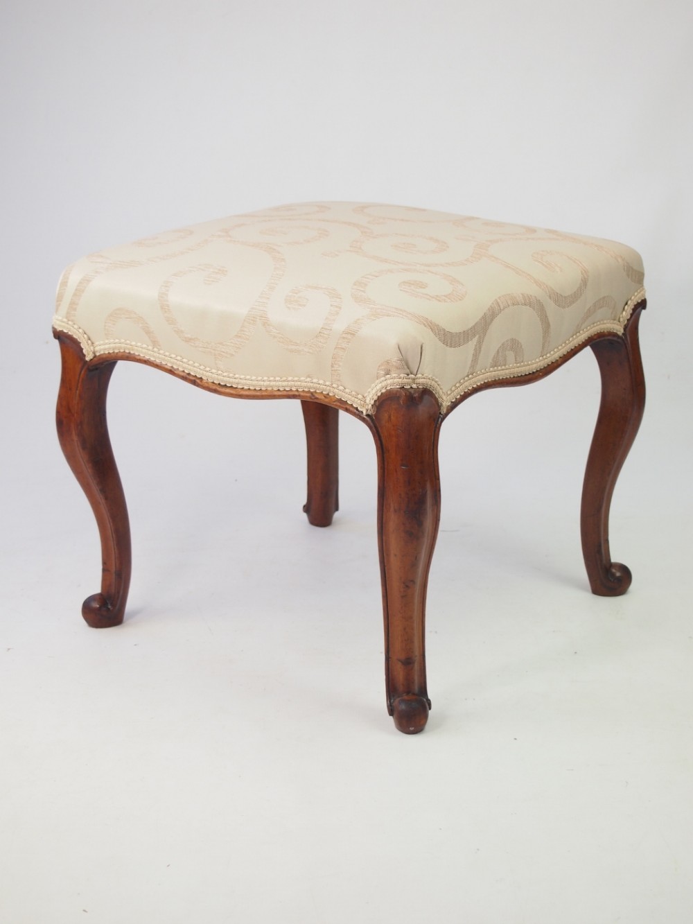 Antique Victorian Walnut Stool with Cabriole Legs