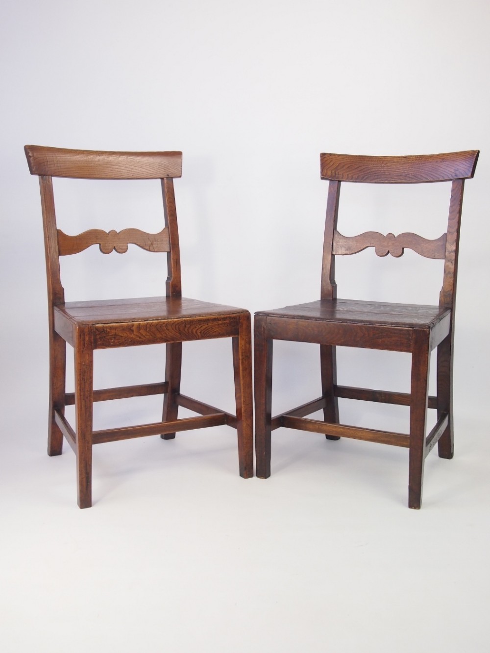 Pair 19th Century Elm & Oak Hall Chairs