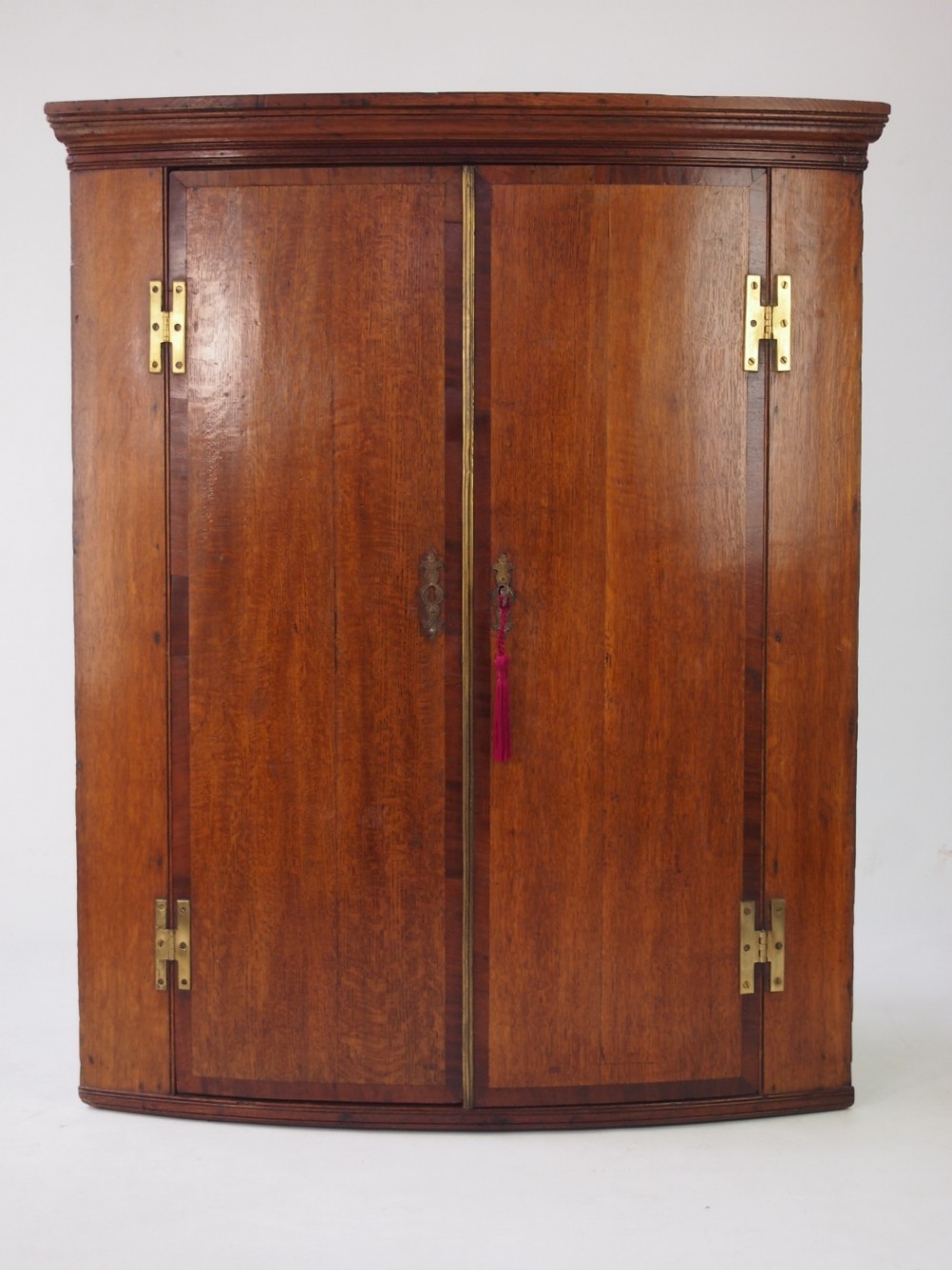 Wide Georgian Bow Fronted Oak Corner Cupboard