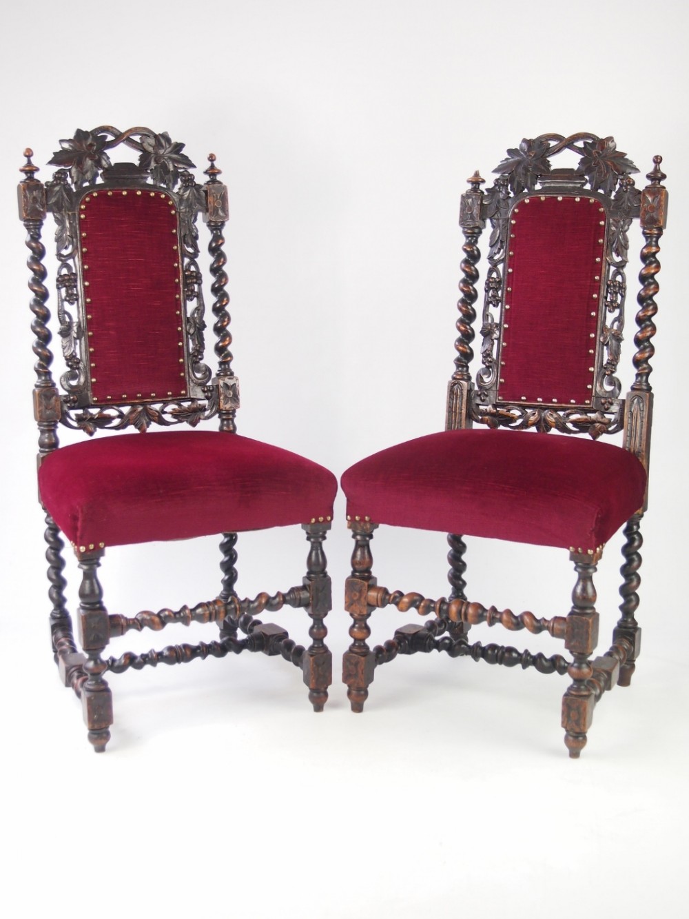Pair Antique Victorian Gothic Oak Chairs