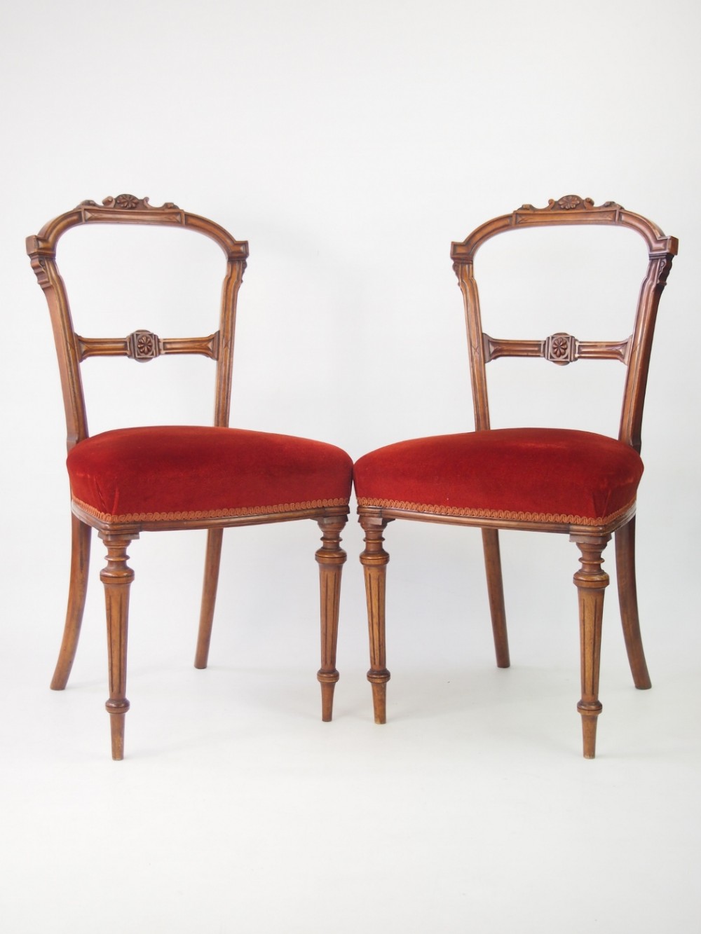 Pair Late Victorian Walnut Balloon Back Chairs