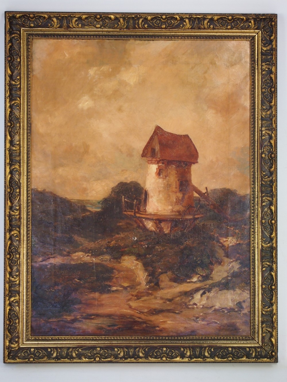 Antique Oil Painting of a Remote Windmill