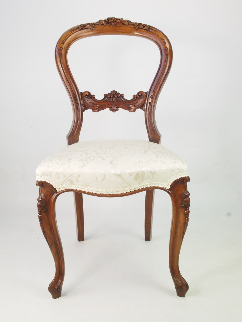 Victorian Walnut Balloon Back Chair with Rose Carving and Label