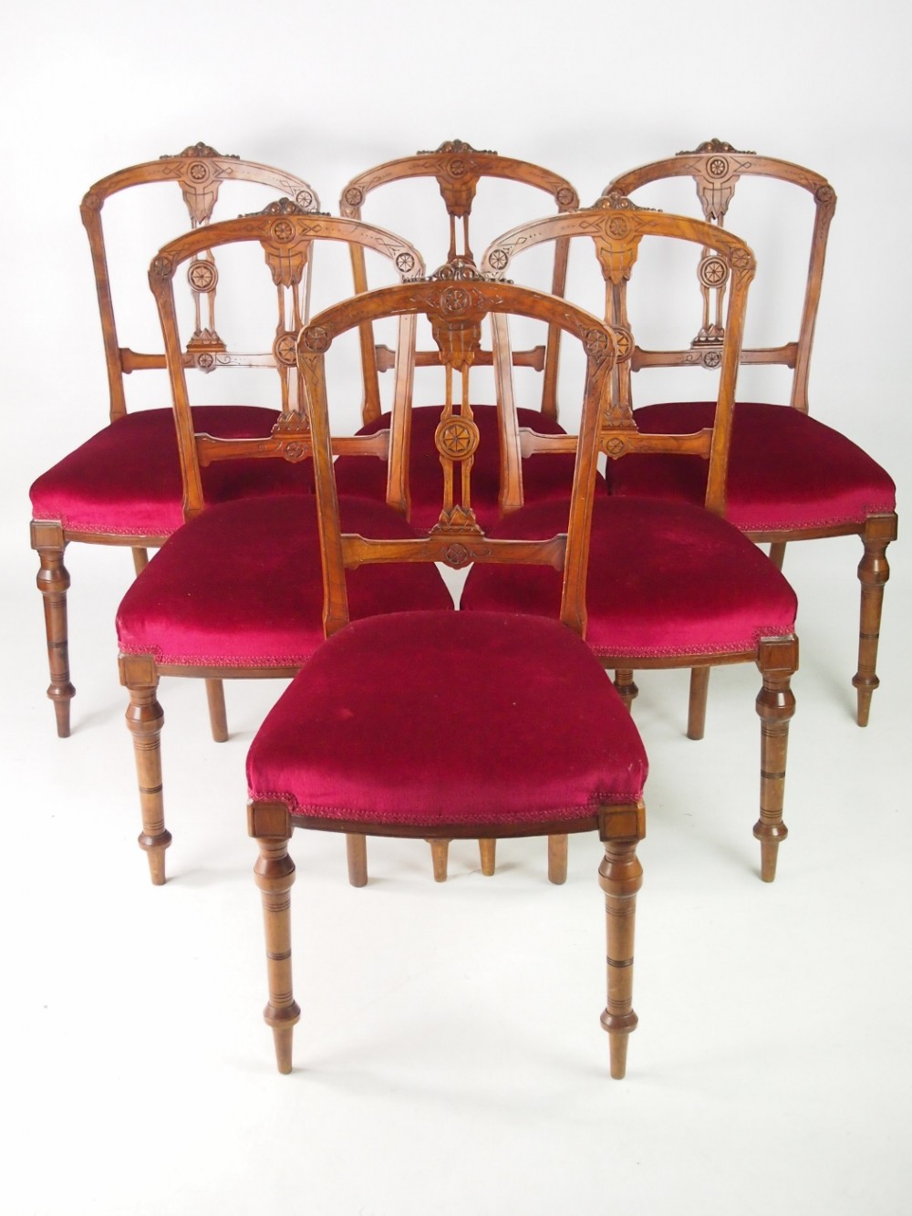 Set 6 Victorian Walnut Balloon Back Dining Chairs