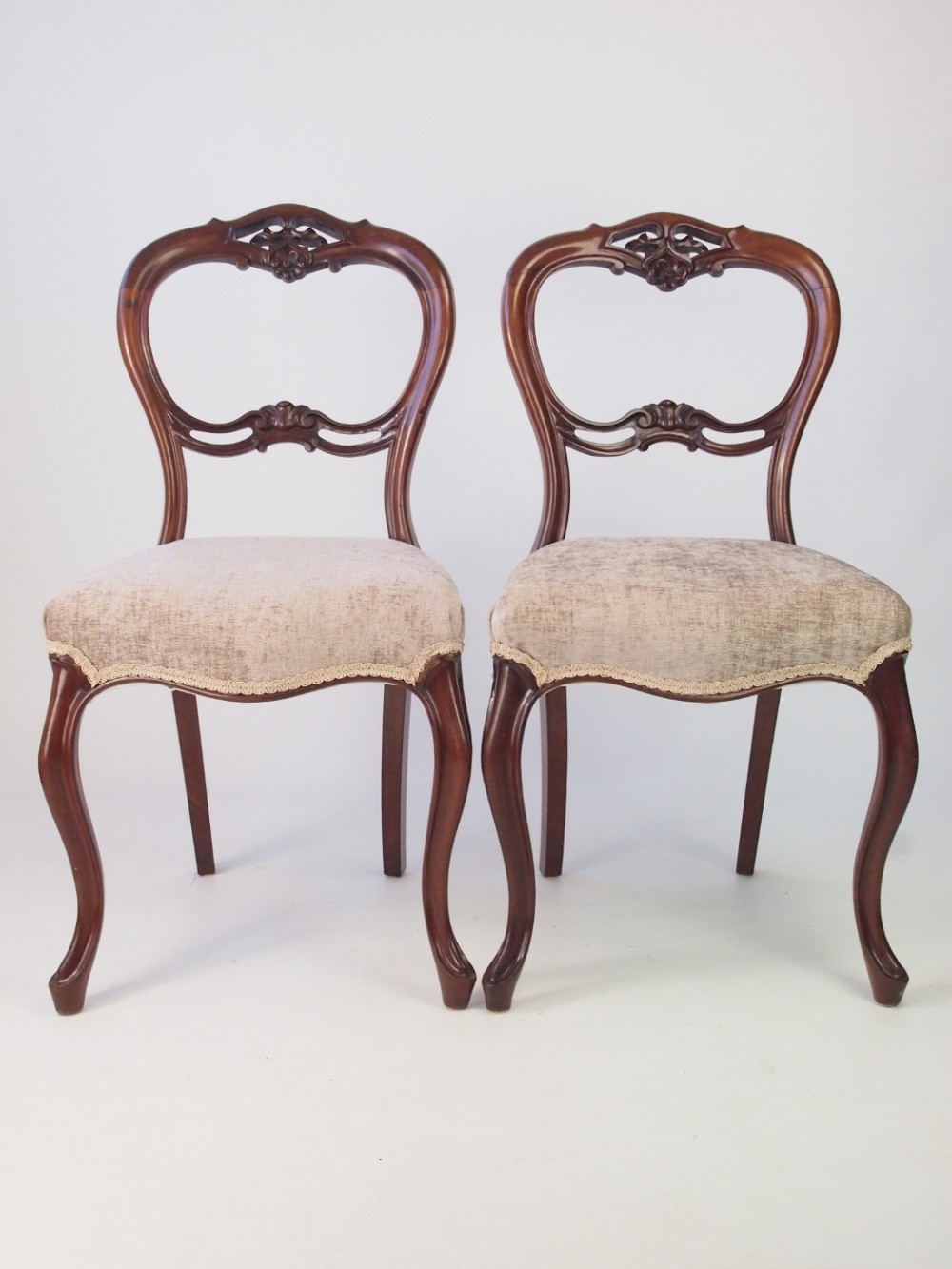 Pair Antique Victorian Mahogany Balloon Back Chairs
