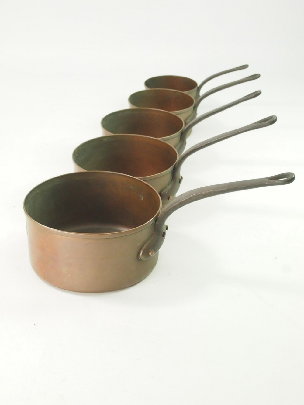 Set 5 Antique Copper Pans