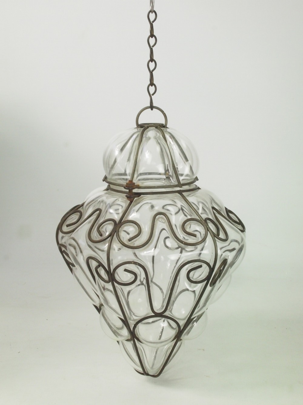Wire Framed Glass Hanging Lamp