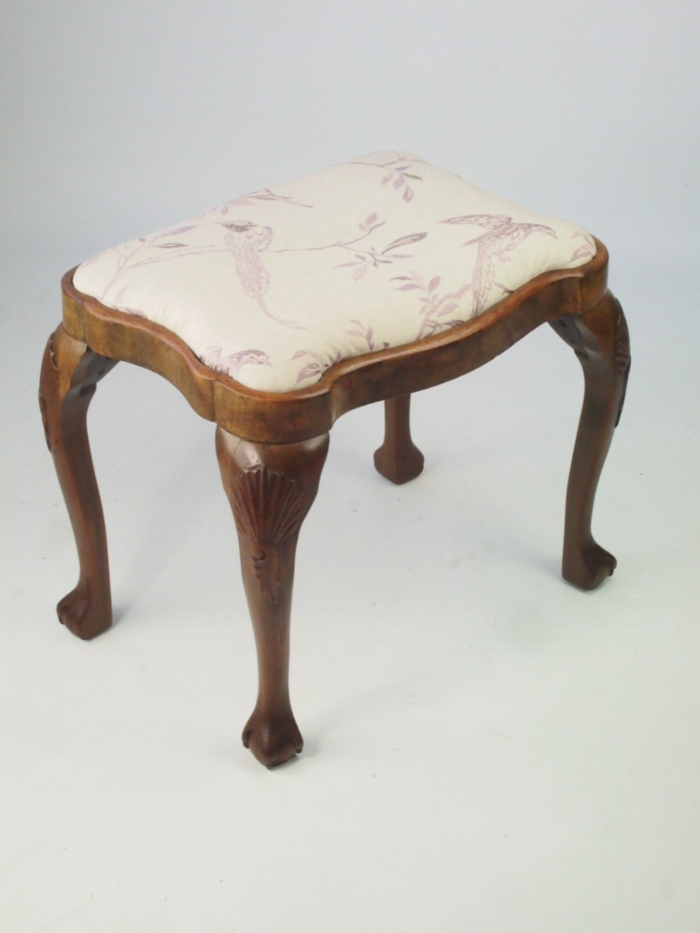 Shell Carved Walnut Stool