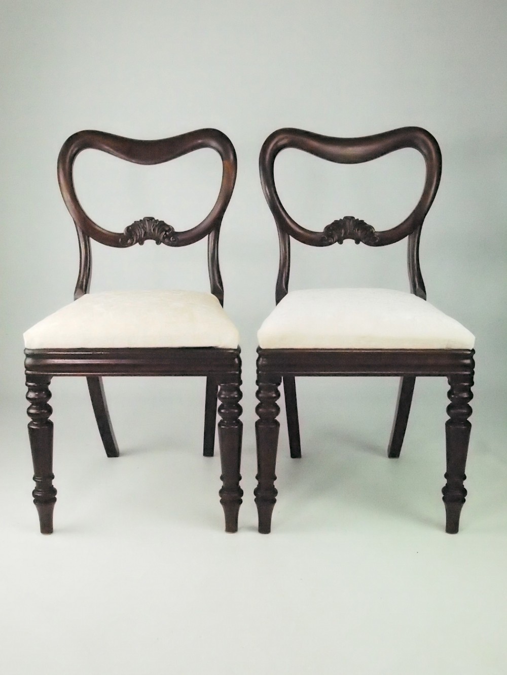 Pair Victorian Mahogany Balloon Back Chairs