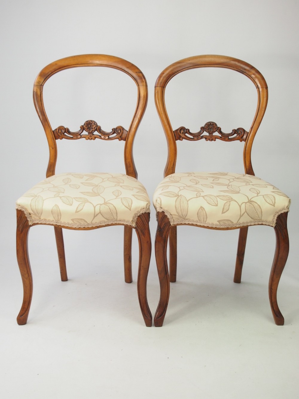 Pair Victorian Walnut Balloon Back Chairs