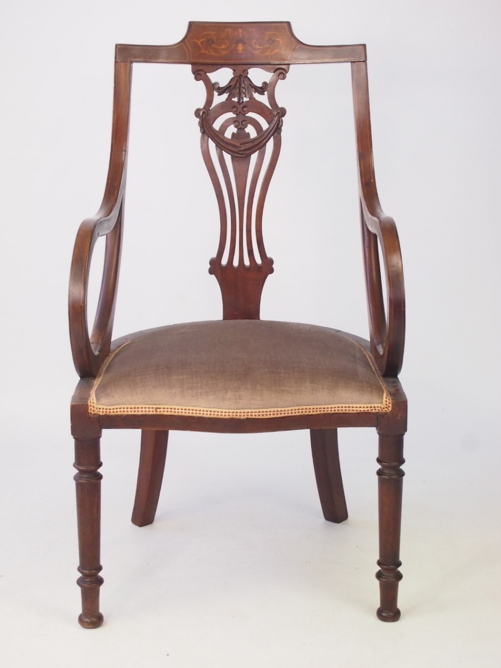 Small Edwardian Mahogany & Inlaid Armchair