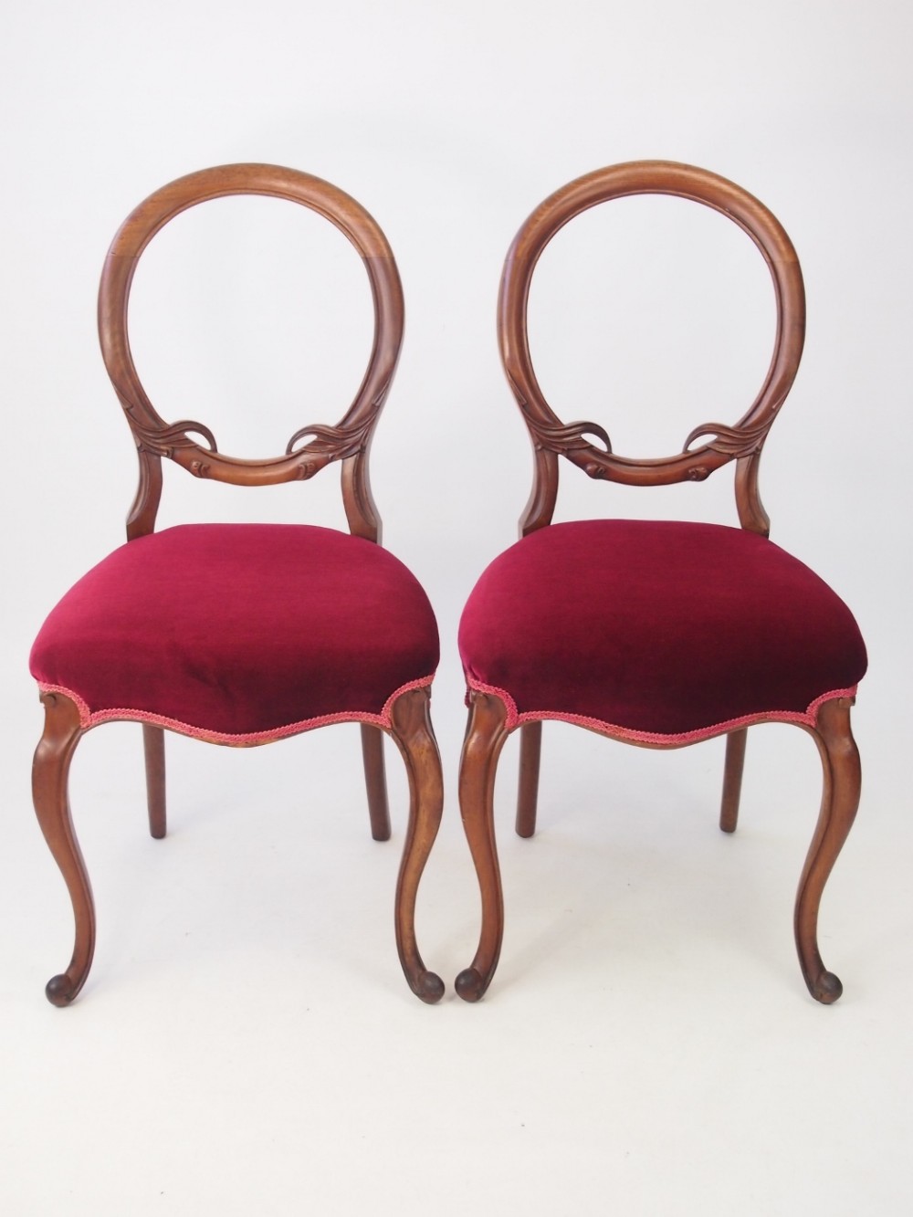 Pair Victorian Walnut Balloon Back Chairs