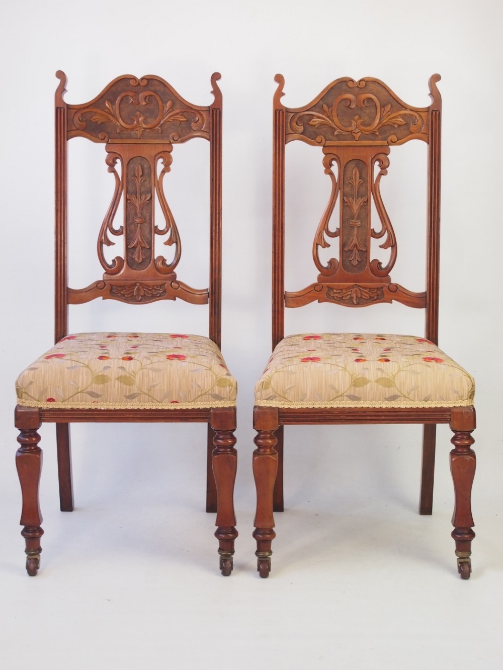 Pair Edwardian Art Nouveau Side Chairs