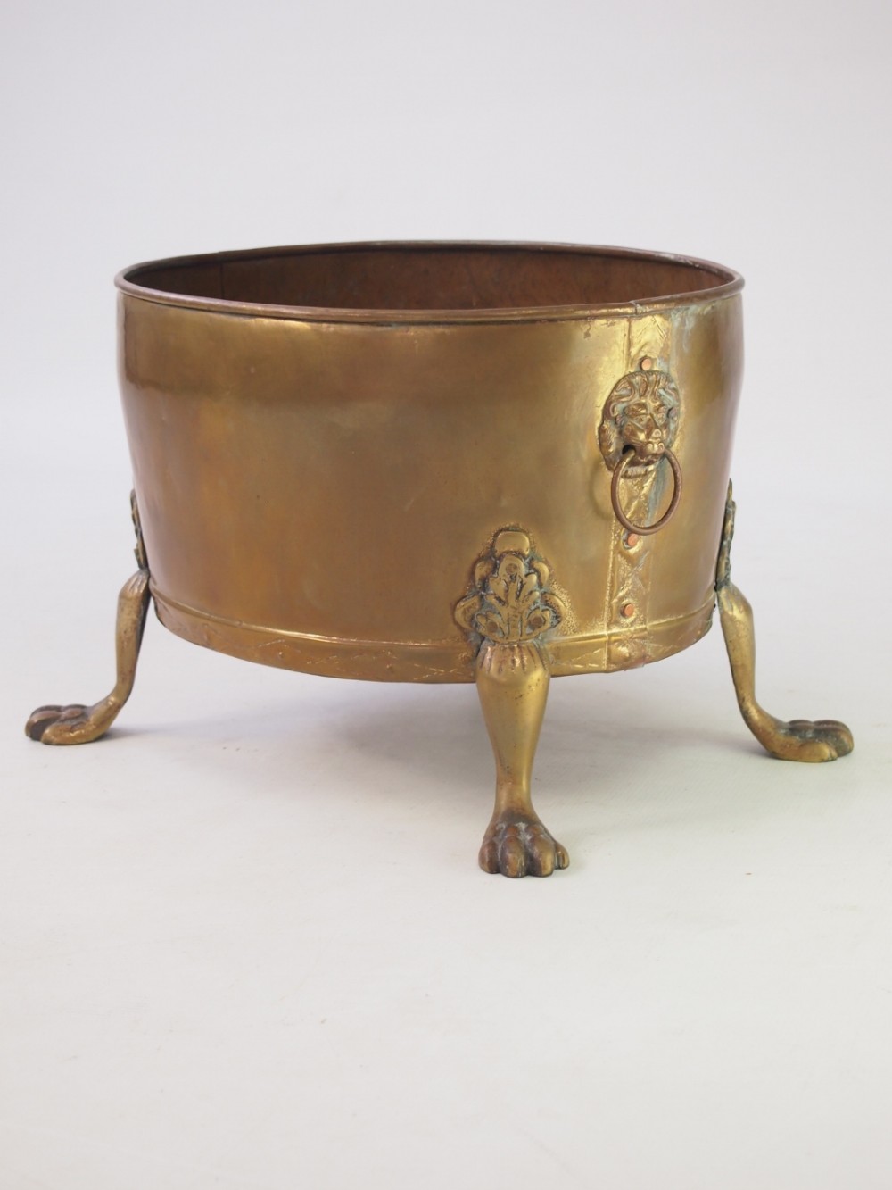 Brass Log Bin with Lions Paw Feet