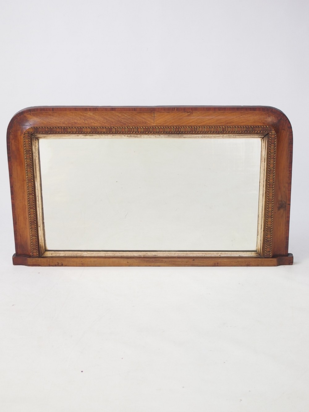 Small Victorian Walnut & Marquetry Overmantle Mirror