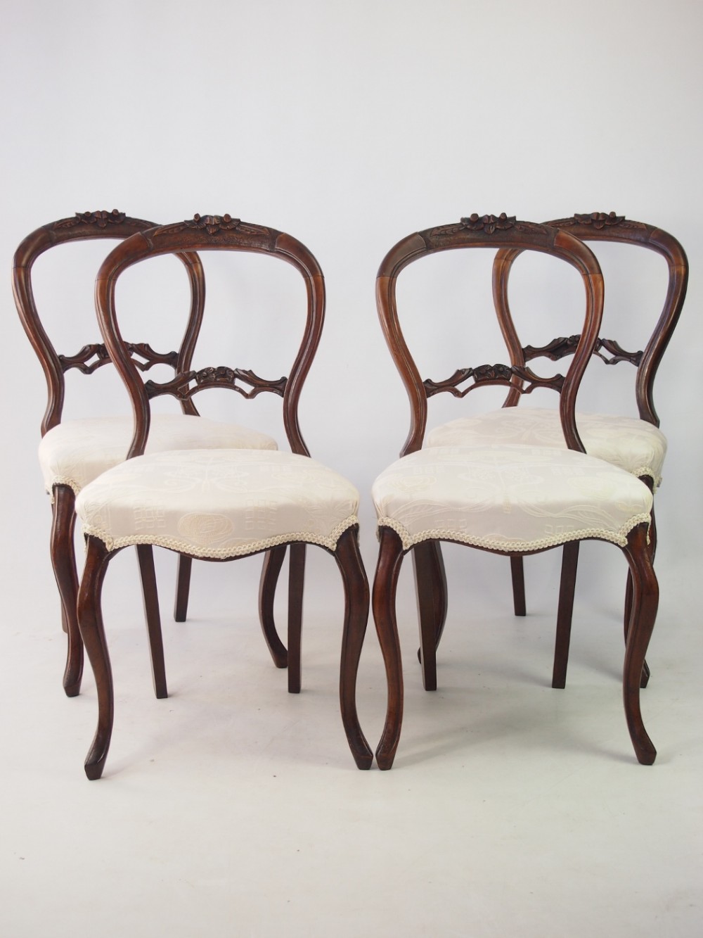 Set 4 Victorian Walnut Balloon Back Chairs