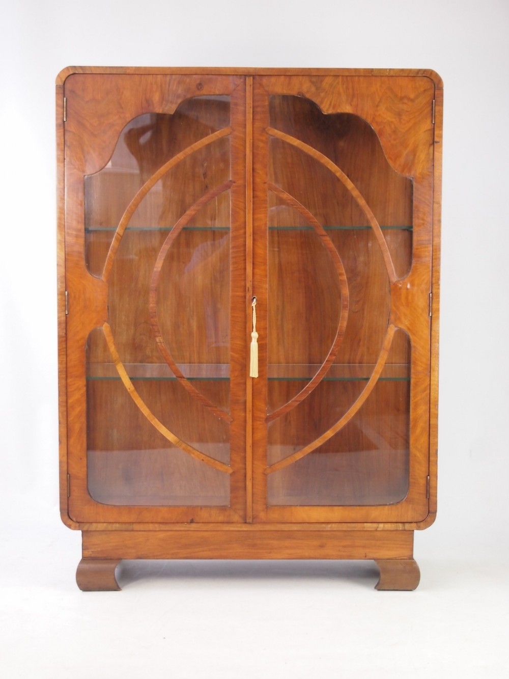 Small Art Deco Walnut Display Cabinet