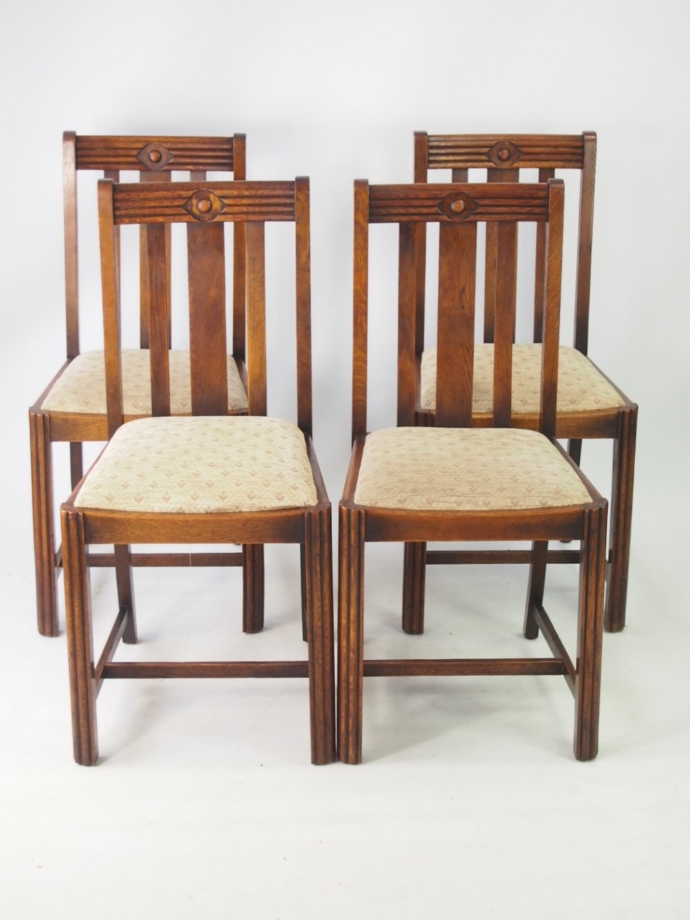 Set 4 Art Deco Oak Dining Chairs