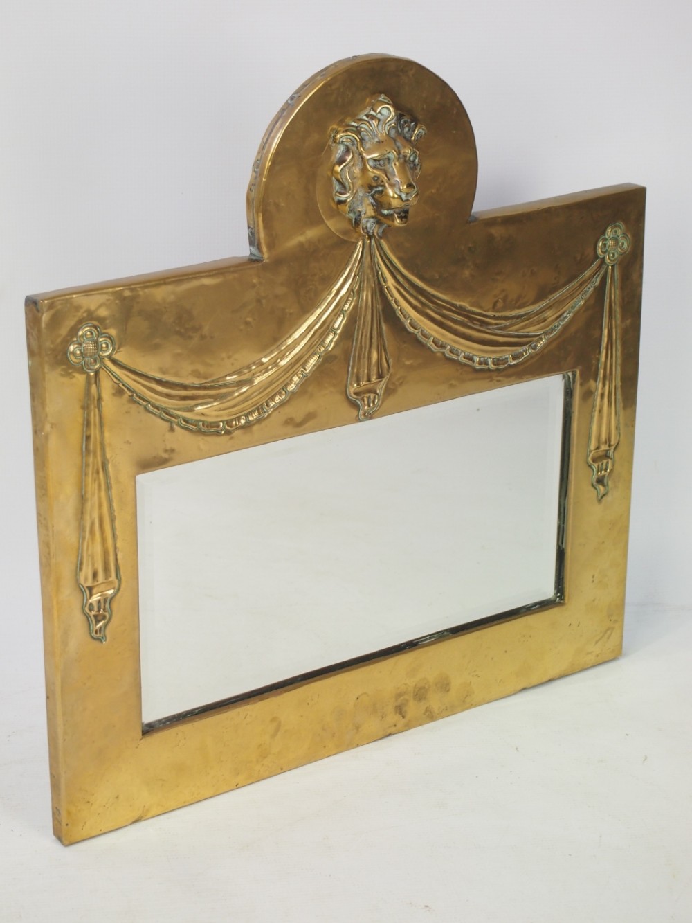 Pressed Brass Wall Mirror with Lion Head Mask